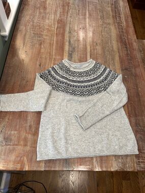 Hannah Rose Gray Fair Isle Cashmere-Blend Crewneck Sweater